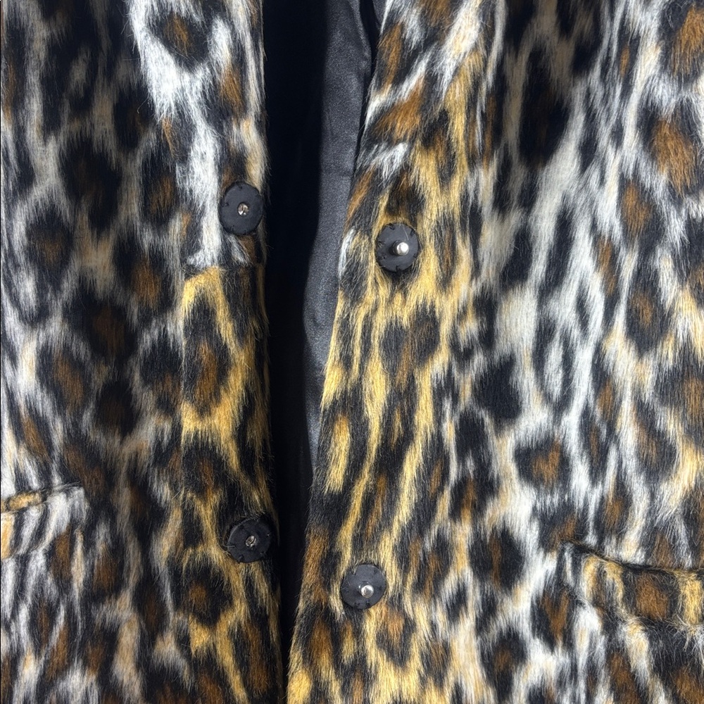 NWOT G by Giuliana Women Brown Black Leopard Print Faux Fur Tuxedo Coat Size LP - Picture 7 of 16